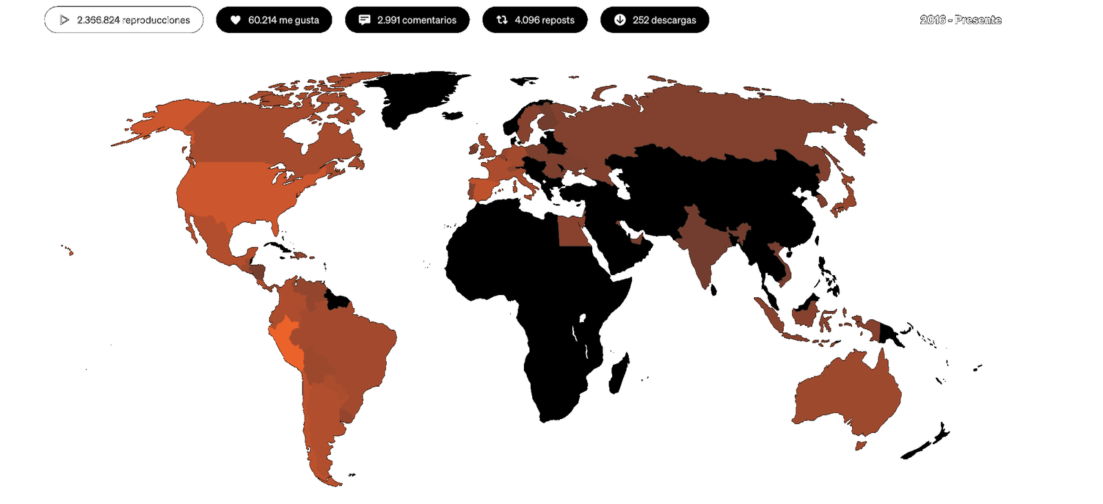 Mapa del mundo · alcance global de DJ Brucks